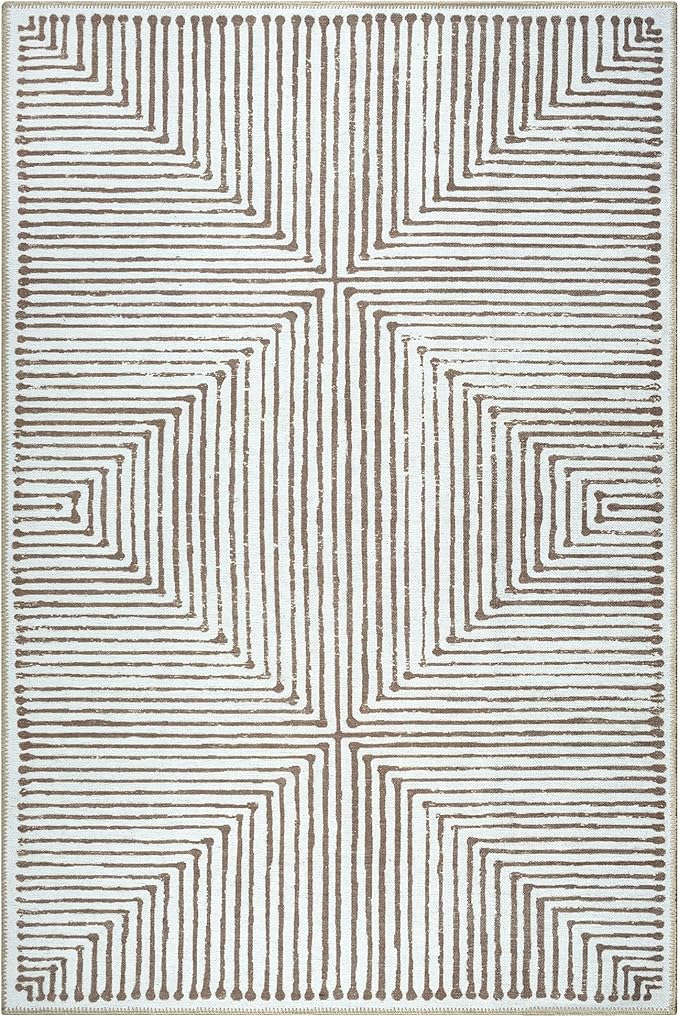 Bloom Rugs Washable Non-Slip 5' x 7' Rug - Brown Striped Area Rug for Living Room, Bedroom, Dining Room, and Kitchen - Exact Size: 5' x 7'