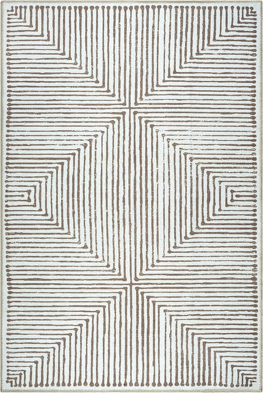 Bloom Rugs Washable Non-Slip 2' x 3' Rug - Brown Striped Area Rug for Living Room, Bedroom, Dining Room, and Kitchen - Exact Size: 2' x 3'