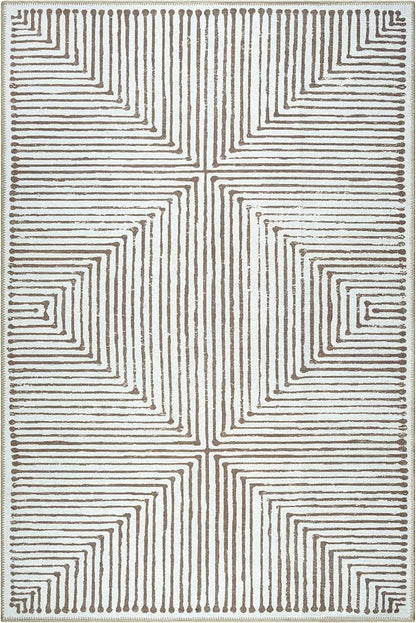 Bloom Rugs Washable Non-Slip 4' x 6' Rug - Brown Striped Area Rug for Living Room, Bedroom, Dining Room, and Kitchen - Exact Size: 4' x 6'