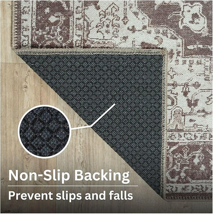 Bloom Rugs Washable Non-Slip 6' x 9' Rug - Dark Brown Traditional Medallion Area Rug for Living Room, Bedroom, Dining Room, and Kitchen - Exact Size: 6' x 9'