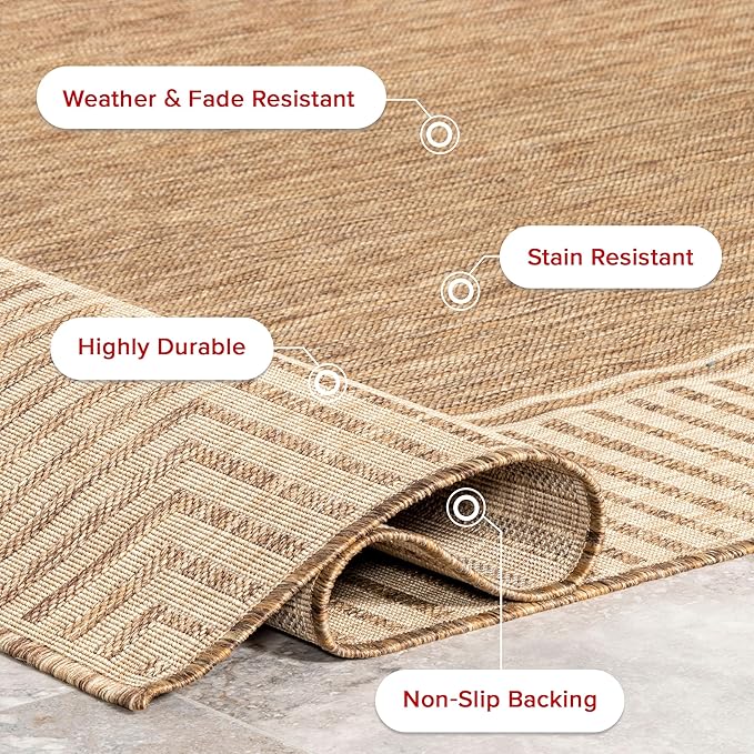 Nuloom Asha Light Brown/Ivory, 8' x 10', Casual, Striped Border, Soft and Cozy, High Traffic, Stain Resistant, Easy Clean, Durable Area Rug for Indoor/Outdoor Patio, Deck, Porch, Garden, Courtyard