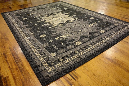 Unique Loom Taftan Collection Border Geometric Tribal Inspired Design Area Rug (9' 10 x 13' 0 Rectangular, Black/ Gray)