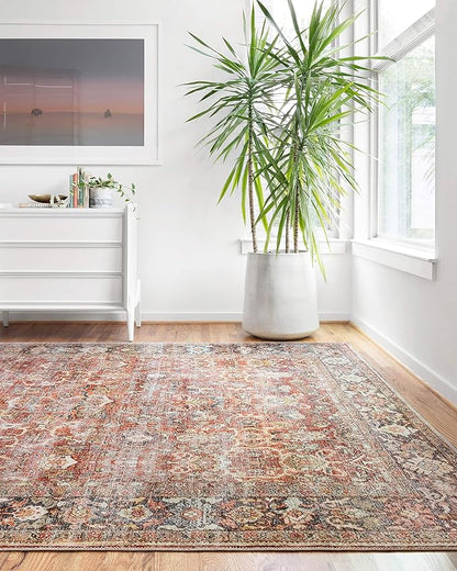 Loloi Layla Collection LAY-02 Spice/Marine 2'-3" x 3'-9" .13" Thick Accent Rug, Soft, Durable, Vintage Inspired, Distressed, Low Pile, Non-Shedding, Easy Clean, Printed, Living Room Rug