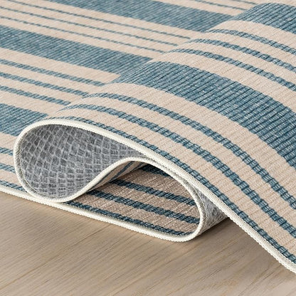 Dash & Albert Talos Blue Machine Washable Rug, 5 X 8 Feet, Blue/Ivory Stripe Pattern