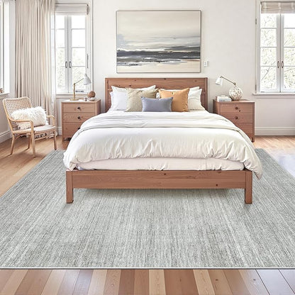 Art&Tuft Washable Rugs 5x7, Low Pile Area Rugs for Living Room - Non Slip and Stain Resistant Soft Thin 5x7 Rug for Bedroom, Dining Room, Kitchen, Office, Grey