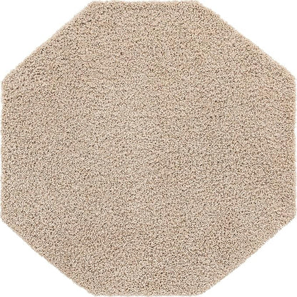 Unique Loom Solid Shag Collection Area Rug (6' 1" Octagon, Taupe)