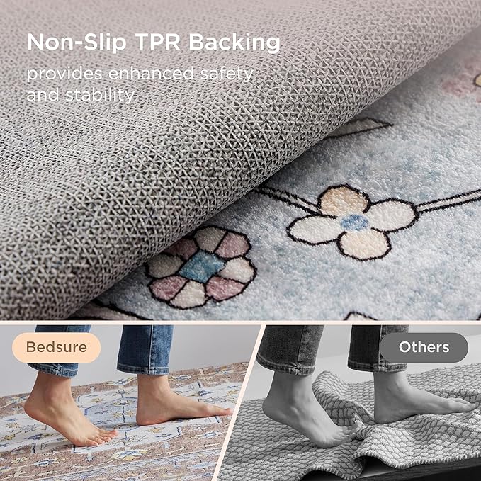 Bedsure 8x10 Area Rugs for Living Room, Machine Washable Rugs, Non-Slip Backing, Non-Shedding, Vintage Low Pile Easy Care Throw Carpet for Bedroom Dining Room, Taupe