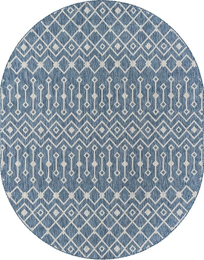 Unique Loom Outdoor Trellis Collection Area Rug - Tribal Trellis (7' 10" x 10' Oval, Blue/ Ivory)
