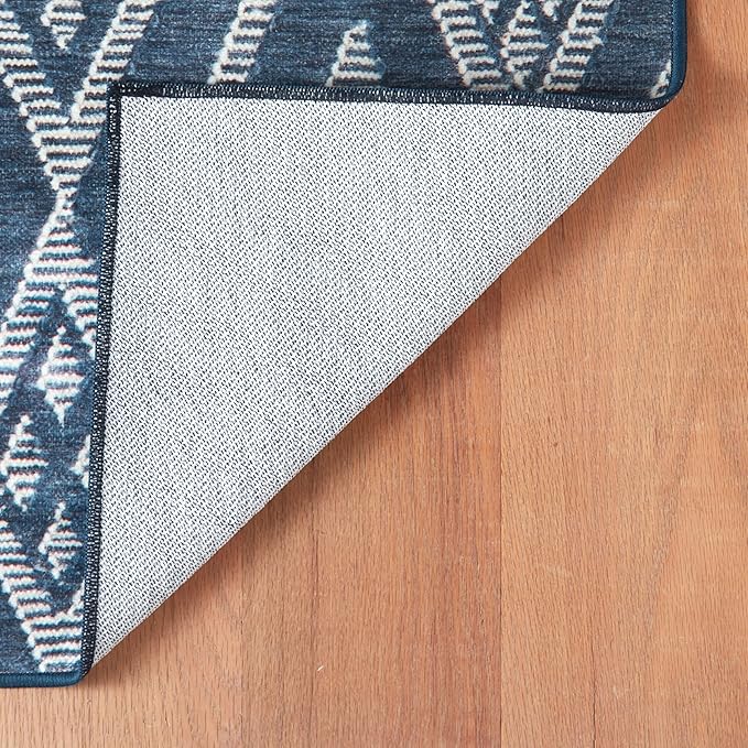Dash & Albert Guthrie Navy Machine Washable Rug, 7.5 X 9.5 Feet, Blue Geometric Pattern