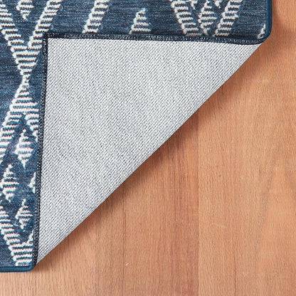 Dash & Albert Guthrie Navy Machine Washable Rug, 7.5 X 9.5 Feet, Blue Geometric Pattern