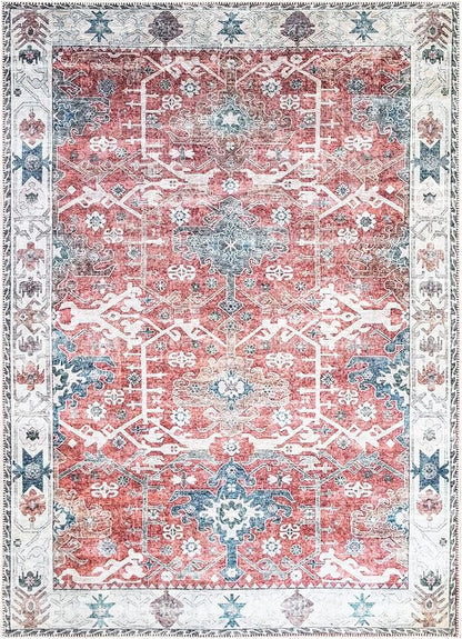 Bloom Rugs Washable Non-Slip 9' x 12' Rug - Red/Blue Traditional Area Rug for Living Room, Bedroom, Dining Room, and Kitchen - Exact Size: 9' x 12'