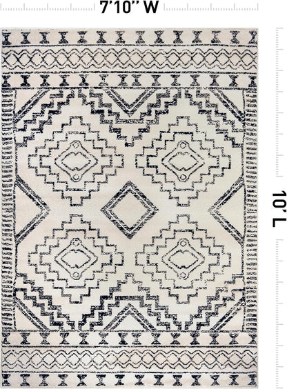 Rugshop Cream and Black Southwestern Tribal Area Rug – Boho Geometric Diamond Pattern Carpet for Living Room, Bedroom, or Entryway – Soft Modern Rustic Floor Décor 7' 10" x 10' Cream