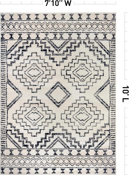 Rugshop Cream and Black Southwestern Tribal Area Rug – Boho Geometric Diamond Pattern Carpet for Living Room, Bedroom, or Entryway – Soft Modern Rustic Floor Décor 7' 10" x 10' Cream
