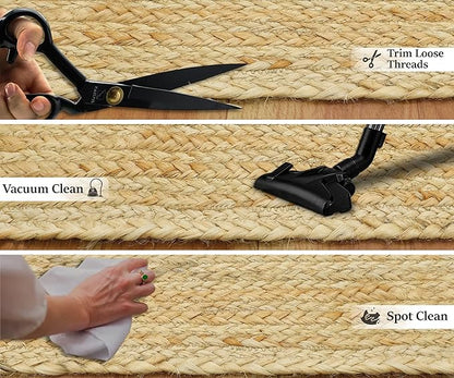 2.6x6 Oval Jute Runner – Oval Flatweave Kilim Rug, Solid Red Beige, Hand Braided Natural Jute, 0.27" Thick Handmade Boho Runner for Entryway, Hallway, Corridor