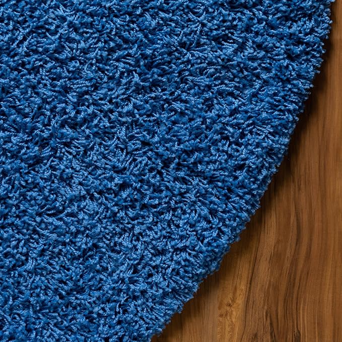 Unique Loom Solid Shag Collection Area Rug (4' 1" Round, Periwinkle Blue)