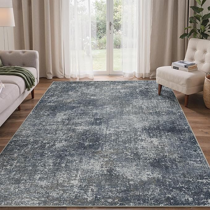 Bavni 6x9 Area Rugs Machine Washable Rug for Living Room, Modern Printed Rug Indoor Soft Area Rug for Bedroom Dining Room, Ultra-Thin Low Pile Carpet with Non Slip Rubber Backing, Dark Gray