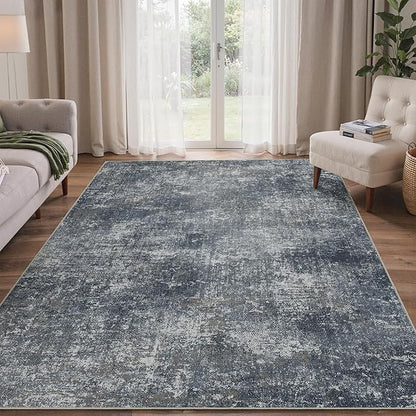 Bavni 8x10 Area Rugs Machine Washable Rug for Living Room, Modern Printed Rug Indoor Soft Area Rug for Bedroom Dining Room, Ultra-Thin Low Pile Carpet with Non Slip Rubber Backing, Dark Gray