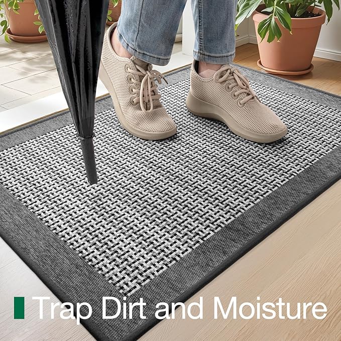 LUMI Inside Door Mat for Entry 20"x32", Absorbent, Dirt Trapper, Low Profile Thin, Non Slip Mats with Rubber Backing, Ideal for Indoor, High Traffic, Garage, Entrance, Classic Grey