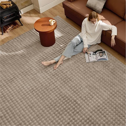 Bedsure 8x10 Fluffy Area Rugs for Living Room, Machine Washable Rugs, Non-Slip Backing, Non-Shedding, Pet Friendly Throw Rug for Bedroom Dining Room, Brown