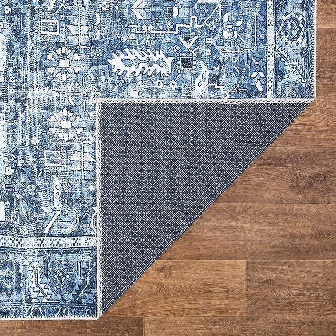 Bloom Rugs Washable Non-Slip 8' x 10' Rug - Blue Traditional Area Rug for Living Room, Bedroom, Dining Room, and Kitchen - Exact Size: 8' x 10'