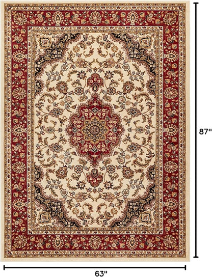 Well Woven Barclay Collection Medallion Kashan Ivory 5x7 Area Rug - for Living Room, Bedroom, and Dining Room