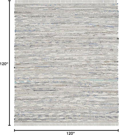SAFAVIEH Rag Rug Collection Area Rug - 10' Square, Grey, Handmade Boho Stripe Cotton, Ideal for High Traffic Areas in Living Room, Bedroom (RAR121A)