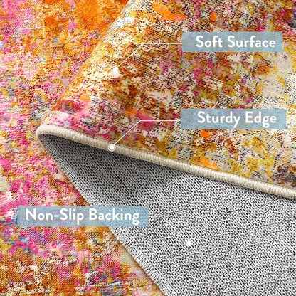 Lahome Modern Abstract Area Rug - 3x5 Washable Kitchen Rugs Colorful Bedroom Rug Non Slip Entryway Rugs, Rainbow Contemporary Indoor Floor Accent Carpet for Kitchen Sink Living Bathroom Doorway