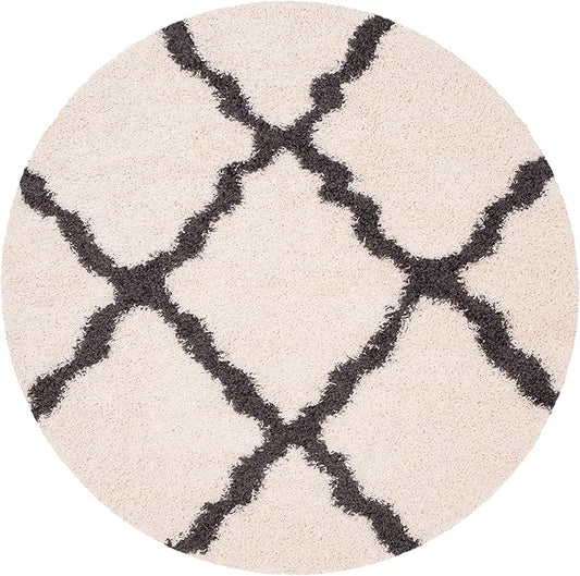 SAFAVIEH Dallas Shag Collection Area Rug - 8' Round, Ivory & Dark Grey, Trellis Design, Non-Shedding & Easy Care, 1.5-inch Thick Ideal for High Traffic Areas in Living Room, Bedroom (SGD257H)