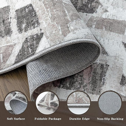Modern Abstract Entry Rug Kitchen Bedroom Bathroom Door Mat Indoor Entrance 2X3 Front Porch Rugs Washable, Non-Slip Grey Thin Print Small Throw Carpet for Nursery Kids