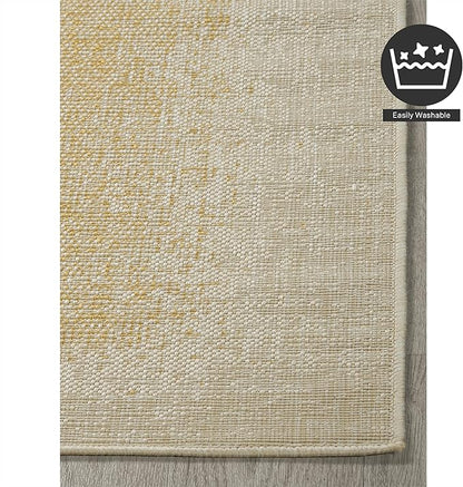 FH Home Outdoor Area Rug - Waterproof Easy to Clean Stain Resistant - Patio Indoor Outdoor Porch Deck Balcony Entryway - Ombre Modern - Dhruva - Yellow - 7ft 8in x 9ft 8in