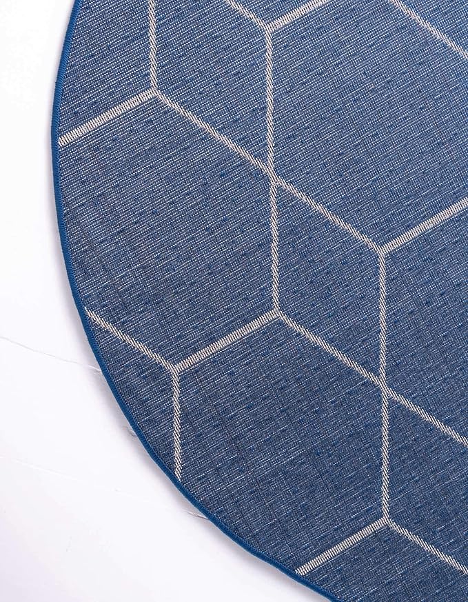 Unique Loom Trellis Frieze Collection Area Rug - Geometric (7' Round, Navy Blue/ Ivory)