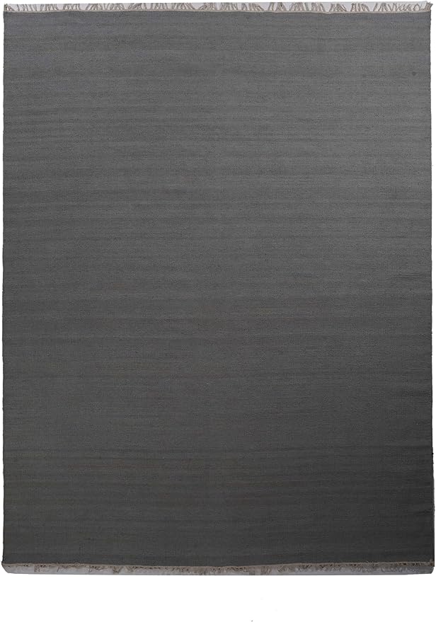 Rugsotic Carpets Hand Woven Flat Weave Kilim Wool ECO-Friendly Area Rugs - 9'x12', Rectangle Shape, Charcoal Color, Solid Plain Design, Low Pile Handmade Rugs for Living Room, Bed Room (D00111)