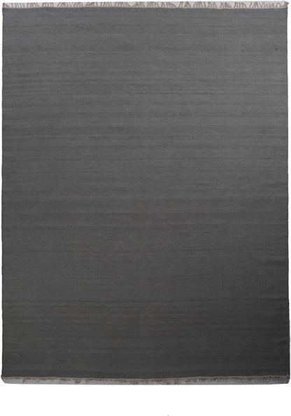 Rugsotic Carpets Hand Woven Flat Weave Kilim Wool ECO-Friendly Area Rugs - 9'x12', Rectangle Shape, Charcoal Color, Solid Plain Design, Low Pile Handmade Rugs for Living Room, Bed Room (D00111)