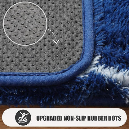 ONASAR Large 8x10 Area Rugs for Living Room, Fluffy Geometric Navy and White Rug for Boys Bedroom Home Decor Aesthetic, Soft Shaggy Plush Floor Carpet for Girls Teen Nursery Playroom Office Dorm