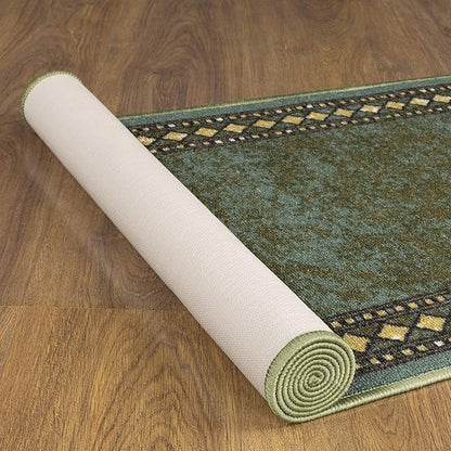 Antep Rugs Alfombras Modern Bordered 2x7 Non-Skid (Non-Slip) Low Profile Pile Rubber Backing Indoor Area Runner Rugs (Green, 2' x 7')