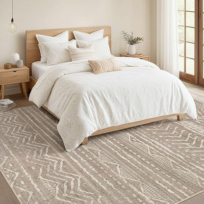 Nakagishi 5x8 Area Rug Living Room: Washable Boho Large Neutral Soft Rugs Farmhouse Stain Resistant Modern Indoor Non-Slip Floor Carpet for Bedroom Nursery Kids Playroom Office Dining Room- Dark Brown