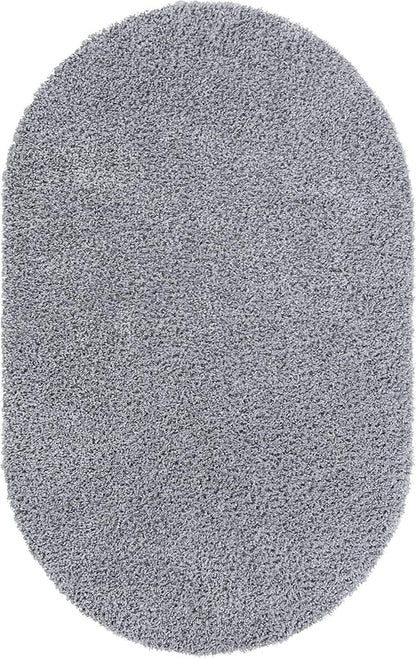 Unique Loom Davos Shag Collection Area Rug - Solid (7' 10" x 10' Oval, Sterling)
