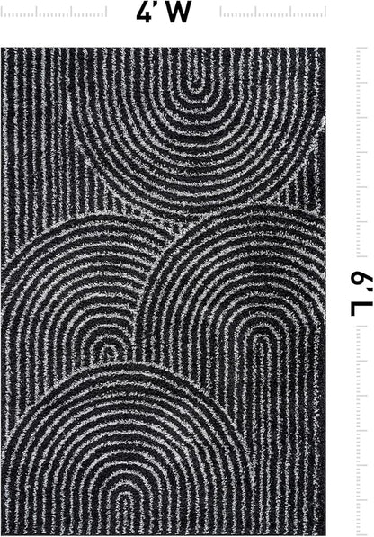 Rugshop Circles Arch Shag Area Rug Anthracite Dark Gray 4' x 6' Ideal for Small Living Rooms, Offices, or Beside The Bed