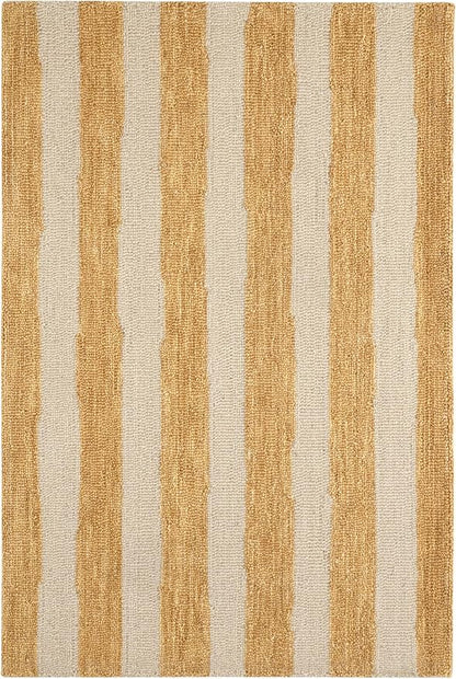 Dash & Albert Silas Stripe Gold Hand Micro Hooked Wool Rug, 7.5 X 9.5 Feet, Yellow/Orange Stripe Pattern - Premium Luxury Hotel Quality Soft Breathable Hypoallergenic Machine Washable Easy Care All