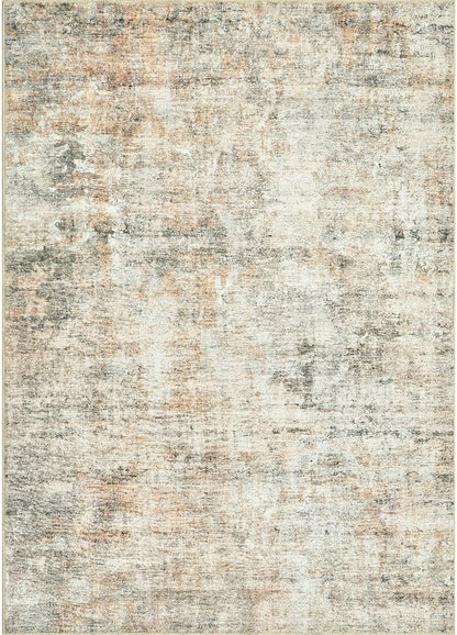 Abstract Rug 8x10 Large Living Room Rugs Neutral Modern Washable Area Rugs for Bedroom Dining Room Non-Slip Stain Resistant Foldable Thin Rug Brown Grey