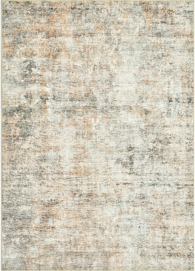 9x12 Area Rugs for Living Room, Non-Slip Machine Washable Vintage Rugs, Abstract Low Pile Lightweight Large Rug for Bedroom, Dining Room, Home Office Orange