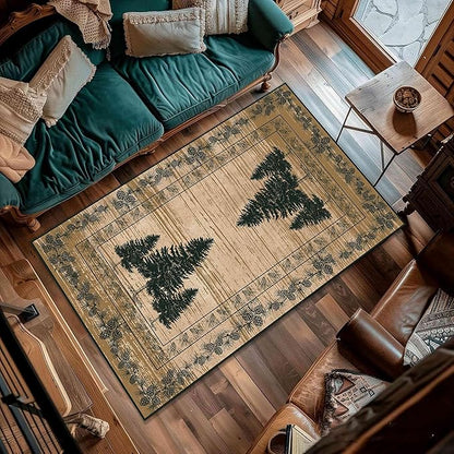 UNREASTO Country Cabin Area Rug 6x8ft Rustic Nature Forest Pine Cone Pine Tree Plant Vintage Home Decor Floor Rug Non-Slip Easy Clean Lodge Rug for Living Room Bedroom Entry Office Hardwood Floor