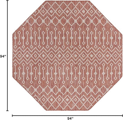 Unique Loom Outdoor Trellis Collection Area Rug - Tribal Trellis (7' 10" Octagon, Rust Red/ Ivory)
