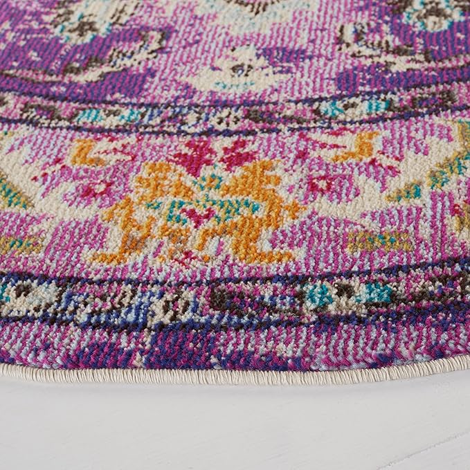SAFAVIEH Monaco Collection Area Rug - 3' Round, Violet & Light Blue, Boho Chic Medallion Distressed Design, Non-Shedding & Easy Care, Ideal for High Traffic Areas in Living Room, Bedroom (MNC243L)