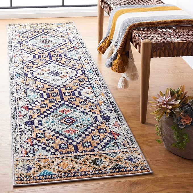 SAFAVIEH Madison Collection Runner Rug - 2' x 8', Orange & Beige, Boho Diamond Distressed Design, Non-Shedding & Easy Care, Ideal for High Traffic Areas in Living Room, Bedroom (MAD418P)