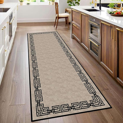 Vintage Tribal Hallway Rugs, 2x10ft, Southwest Brown Rustic Native Ethnic Greek Key Pattern Carpet Runners, Ultra-Thin Foldable Low Pile Distressed Rug for Dining Room Lounge