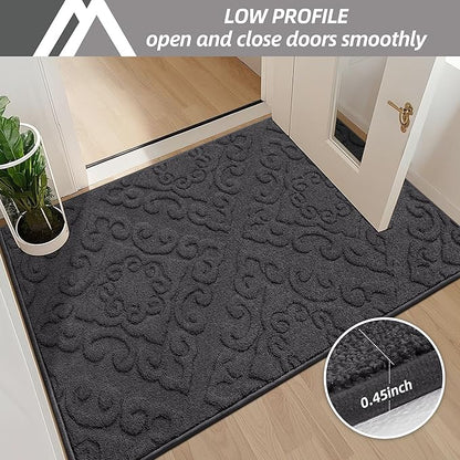 COSY HOMEER Door Mat 20”x32”,Absorbent Dirt Trapper Entryway Rugs,Non-Slip Welcome Mat,Washable Entry Rugs,Low Pile Doormat for Front Back Door,Wet Shoes & Paws,Dark Grey