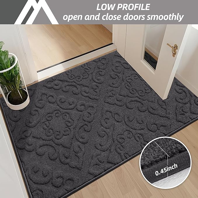 COSY HOMEER Door Mat 32”x48”,Absorbent Dirt Trapper Entryway Rugs,Non-Slip Welcome Mat,Washable Entry Rugs,Low Pile Doormat for Front Back Door,Wet Shoes & Paws,Dark Grey