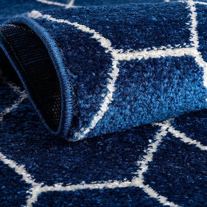 Unique Loom Trellis Frieze Collection Area Rug - Geometric (3' Square, Navy Blue/ Ivory)