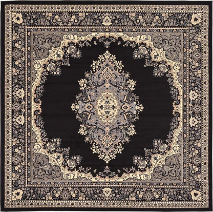 Unique Loom Reza Collection Traditional Persian Style Area Rug, 8' 0" x 8' 0", Black/Beige